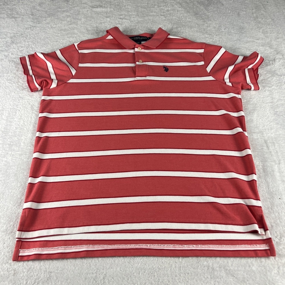 U.S.‎ Polo Assn. Pink with Strips Short Sleeve Men's Size Large Slim Fit